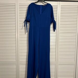 Cobalt Blue Knotted Sleeve Wide-leg V-neck Jumpsuit, Never Worn